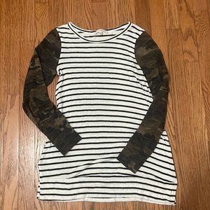 Long Sleeve Sweater, white stripes with camo sleeves.